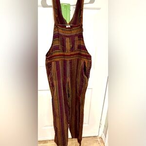 Brilliant Stranger Bib Overalls Colorful Relaxed Red Size L Hand Woven Cotton